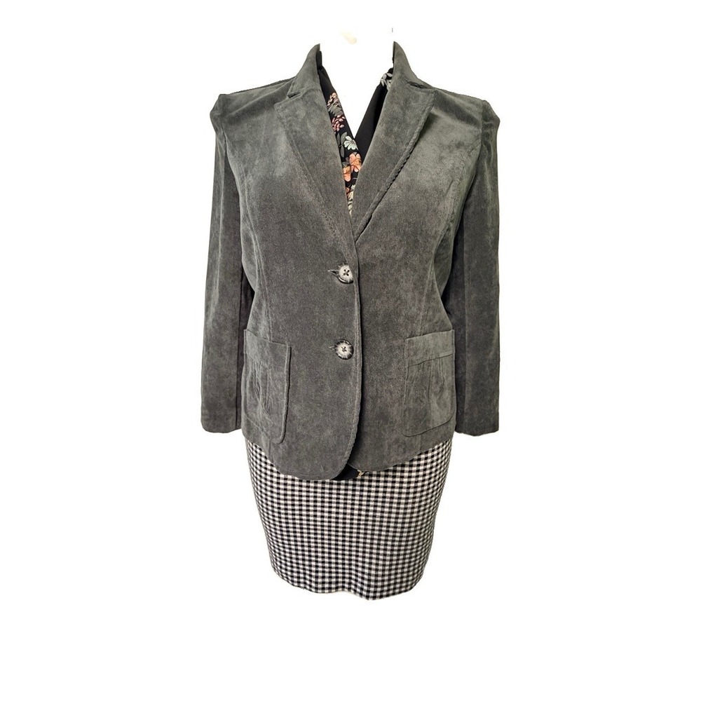 Vintage Counterparts Corduroy Blazer Jacket Gray Womens 14 Petite Office Wear